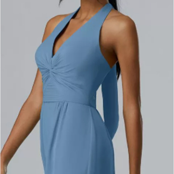 AW BRIDAL SZ 16 2X plus dusty blue halter Semplice wide leg jumpsuit NEW B76 - Picture 3 of 5